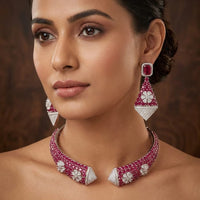 Tanish Art Jewellery Glamorous American Diamond Choker Necklace Set