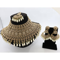 Tanish Art Jewellery Glamorous Crystal Stone Pearl And Beads Choker Necklace Set