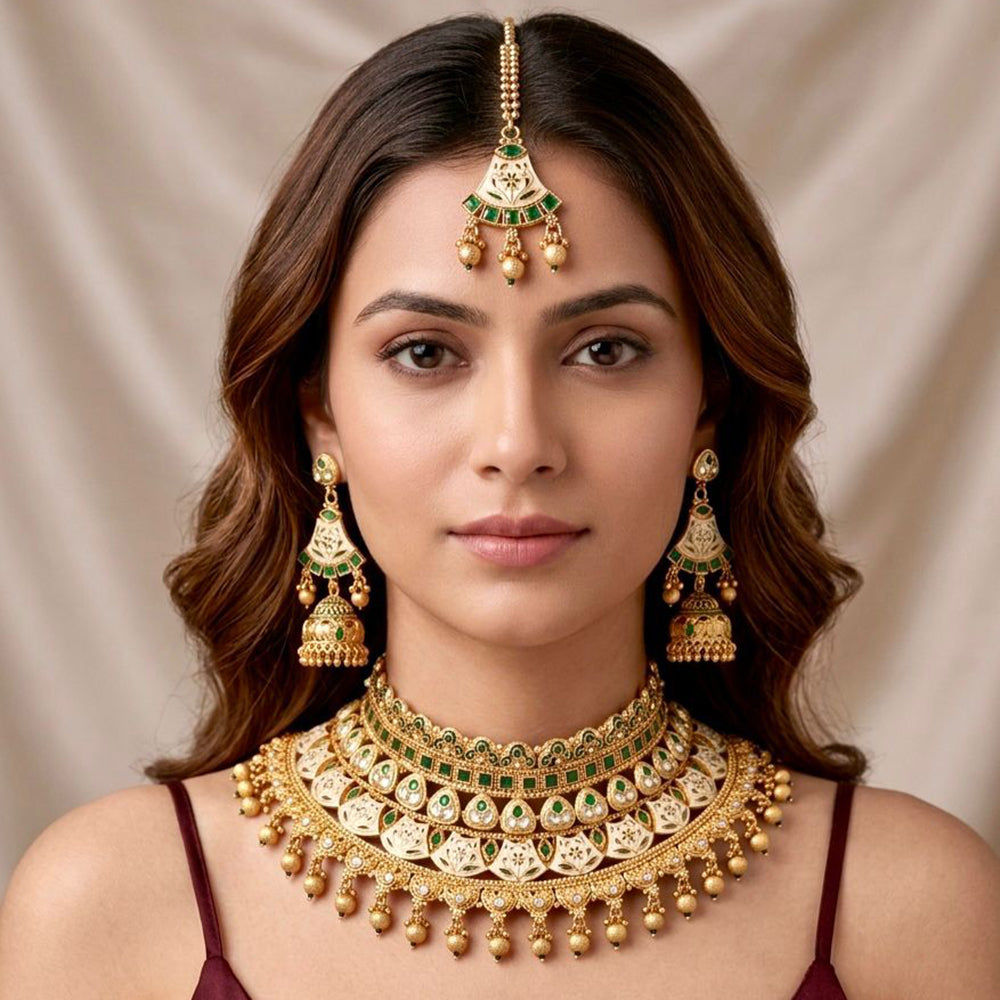 Tanish Art Jewellery Polki Kundan Pearl And Beads Choker Necklace Set