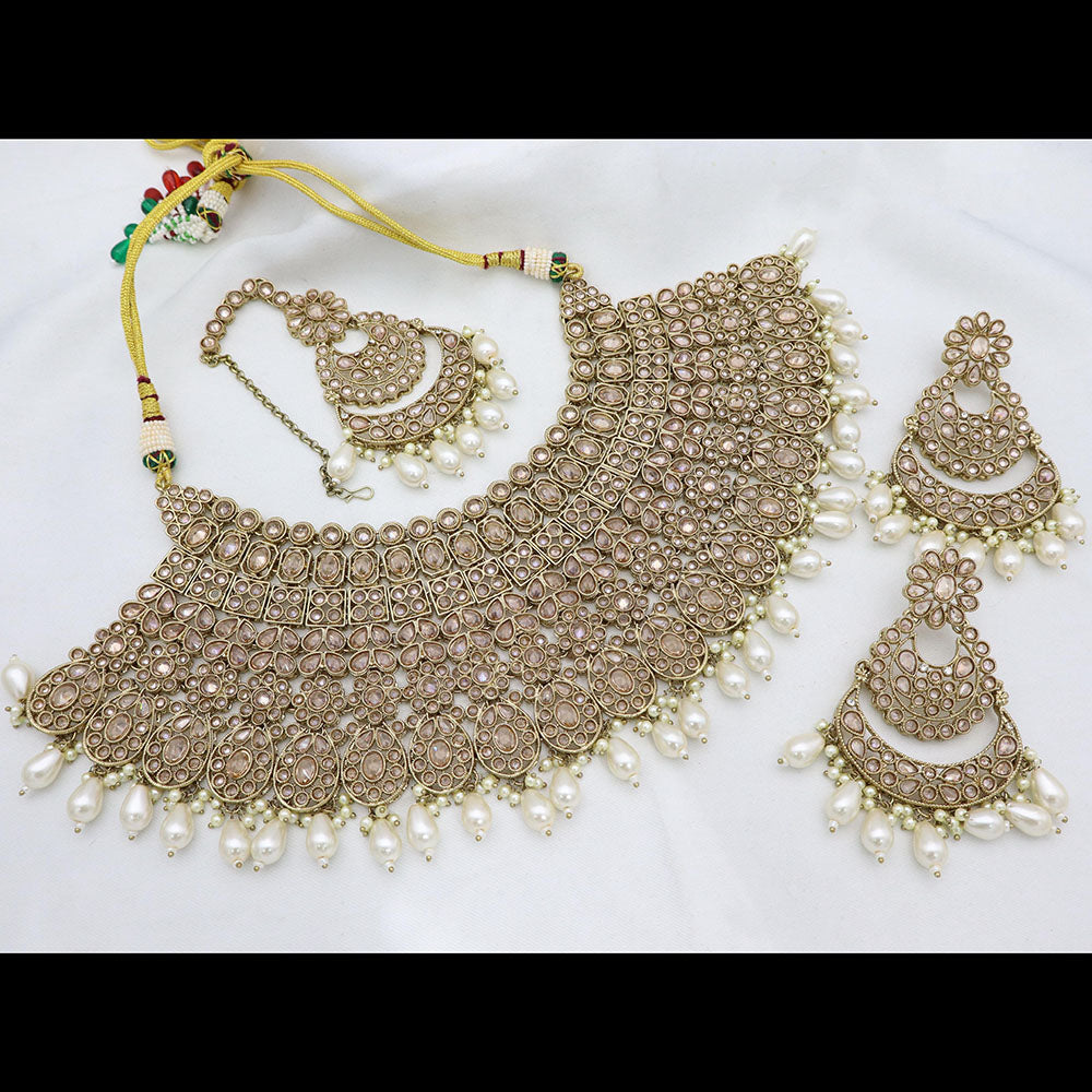Tanish Art Jewellery Glamorous Crystal Stone Pearl And Beads Choker Necklace Set