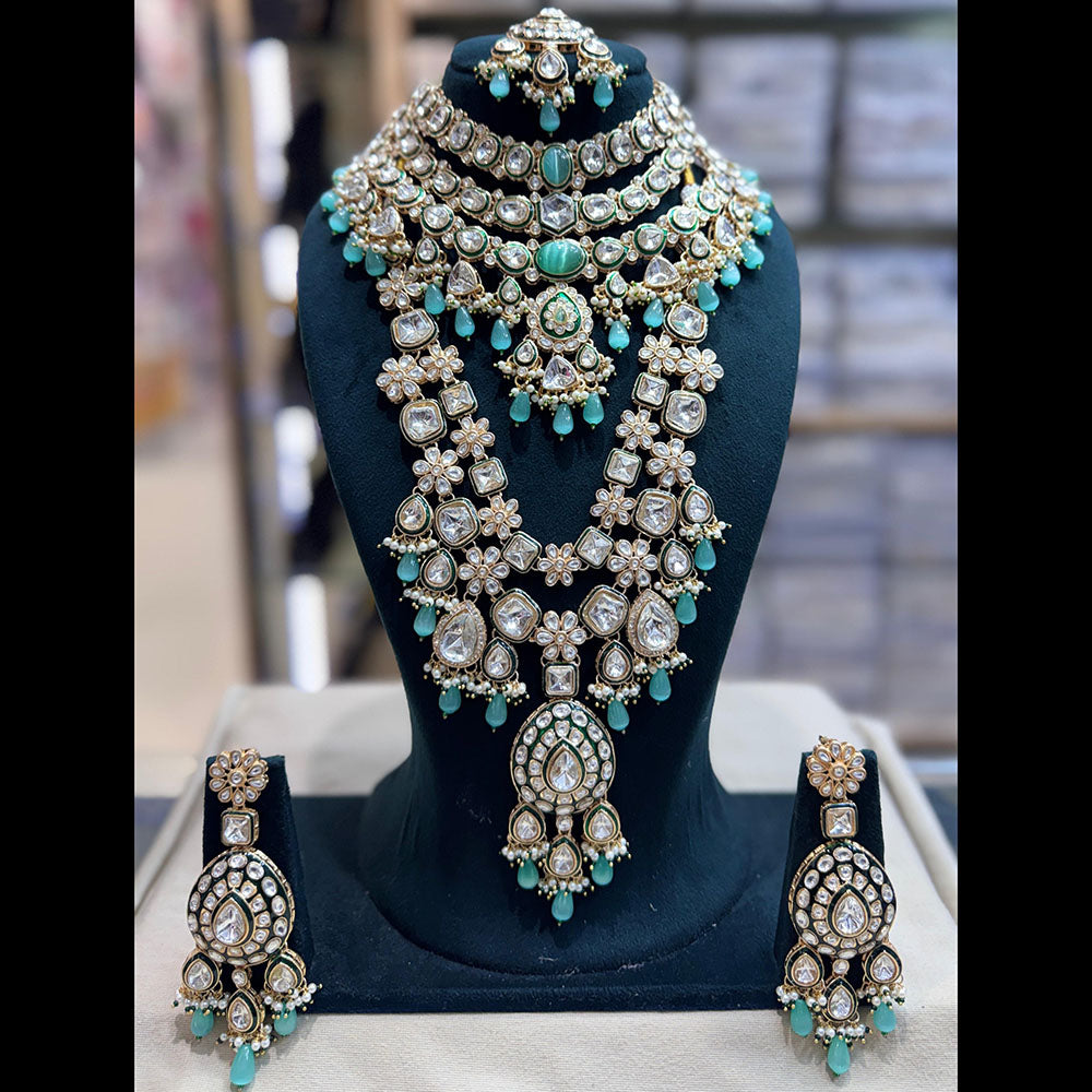 Tanish Art Jewellery Grand Polki Kundan Pearl And Beads Double Necklace Set