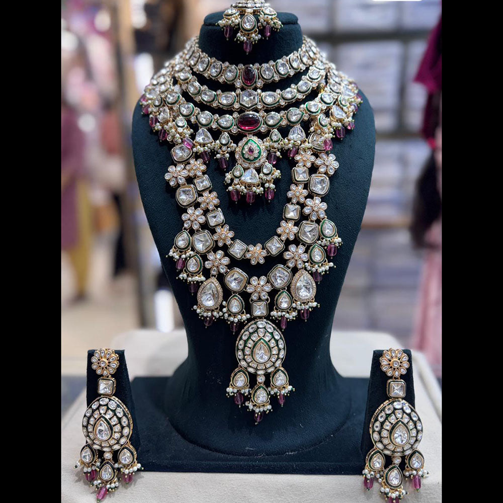 Tanish Art Jewellery Grand Polki Kundan Pearl And Beads Double Necklace Set
