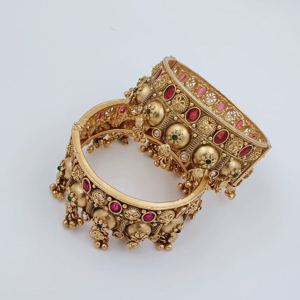 Tanish Art Jewellery Heritage Pota Stone And Pearl Openable Bangles Set