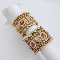 Tanish Art Jewellery Heritage Pota Stone And Pearl Openable Bangles Set