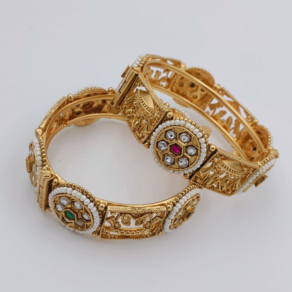 Tanish Art Jewellery Heritage Pota Stone And Pearl Openable Bangles Set