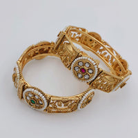 Tanish Art Jewellery Heritage Pota Stone And Pearl Openable Bangles Set