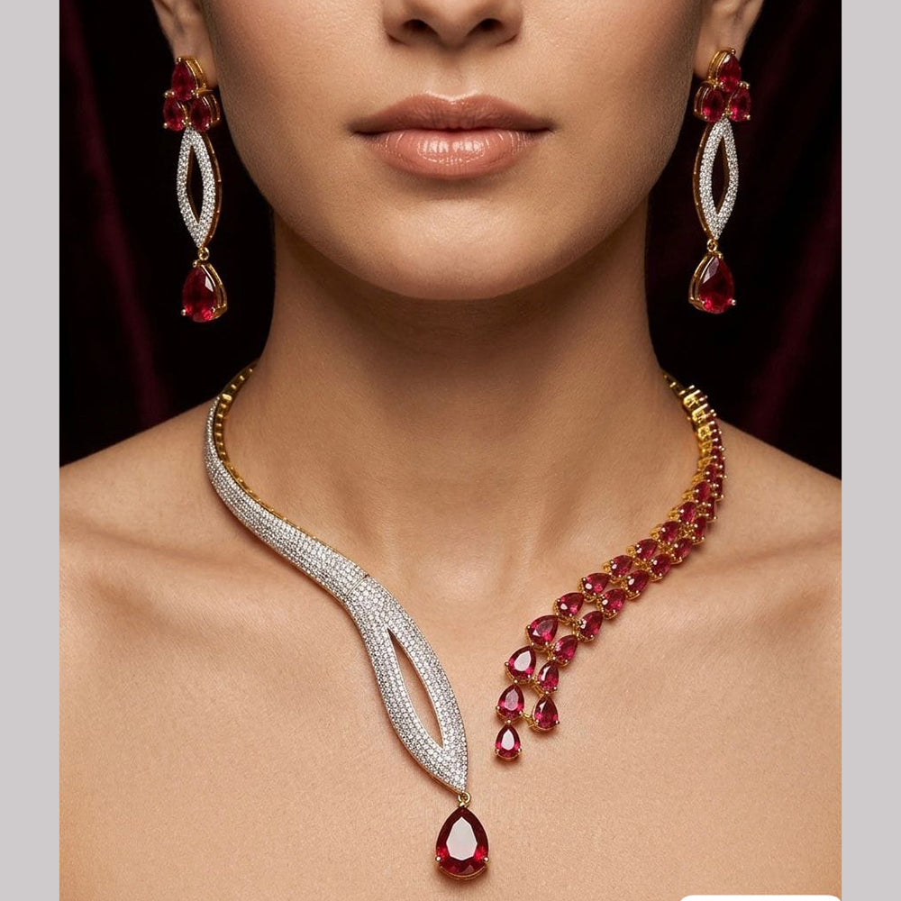 Tanish Art Jewellery Gold Plated Stunning American Diamond Royal Necklace Set