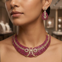 Tanish Art Jewellery Gold Plated Stunning American Diamond Royal Necklace Set