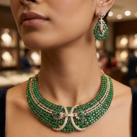 Tanish Art Jewellery Gold Plated Stunning American Diamond Royal Necklace Set