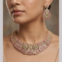 Tanish Art Jewellery Gold Plated Stunning American Diamond Royal Necklace Set