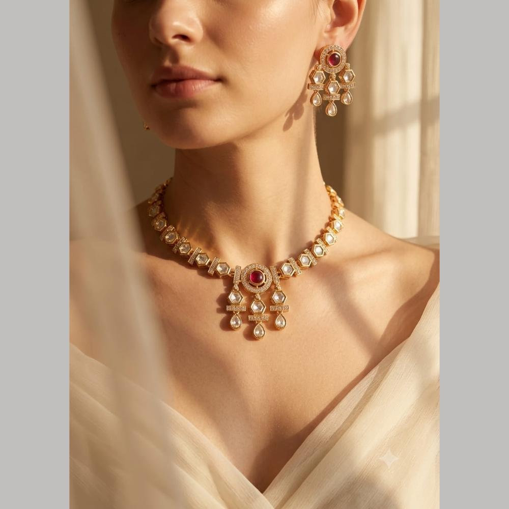 Tanish Art Jewellery Premium Polki Kundan And Austrian Stone Necklace Set