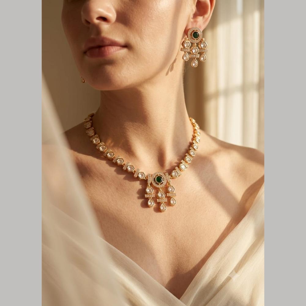 Tanish Art Jewellery Premium Polki Kundan And Austrian Stone Necklace Set