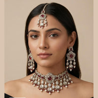 Tanish Art Jewellery Grand Pota Stone And Pearl Choker Necklace Set