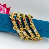 Tanish Art Jewellery Traditional Pota Stone And Pearl Meenakari Bangles Set