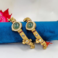 Tanish Art Jewellery Traditional Pota Stone And Pearl Openable Bangles Set