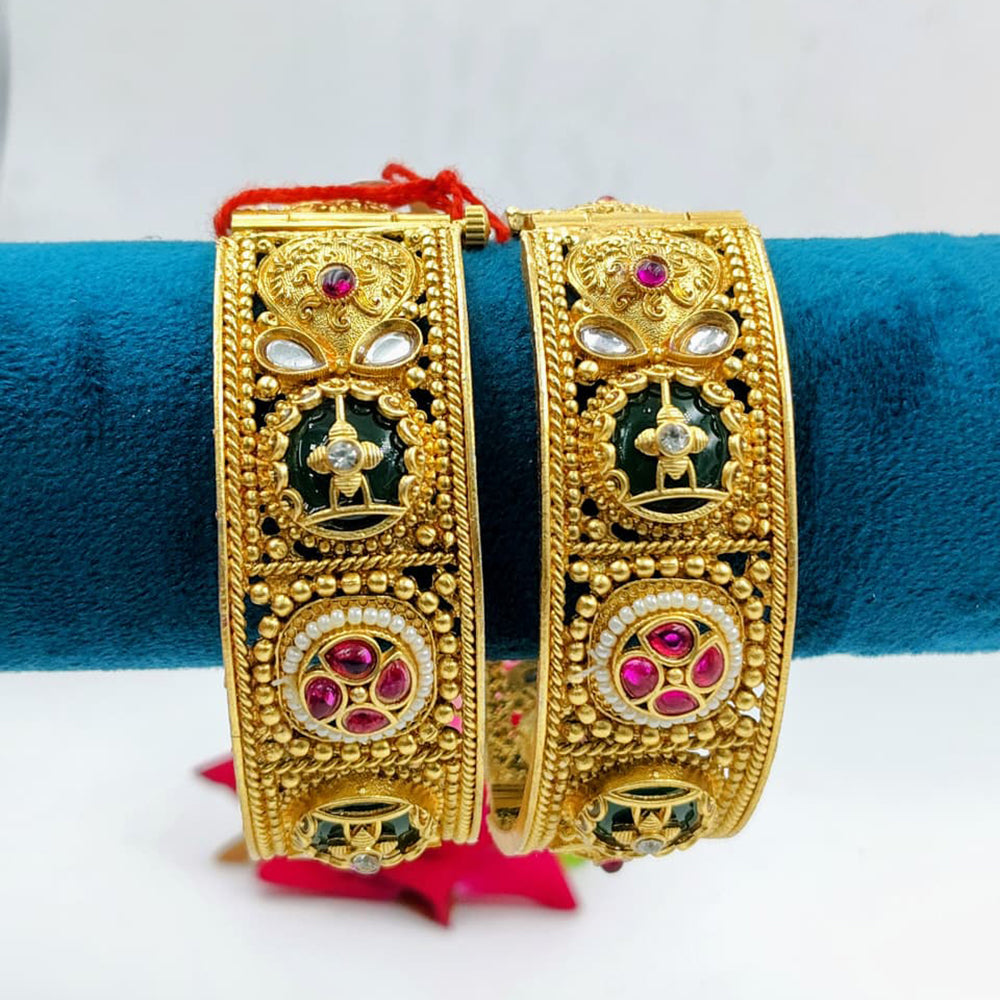 Tanish Art Jewellery Traditional Pota Stone And Pearl Openable Bangles Set