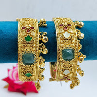 Tanish Art Jewellery Traditional Pota Stone And Ghungroo Openable Bangles Set