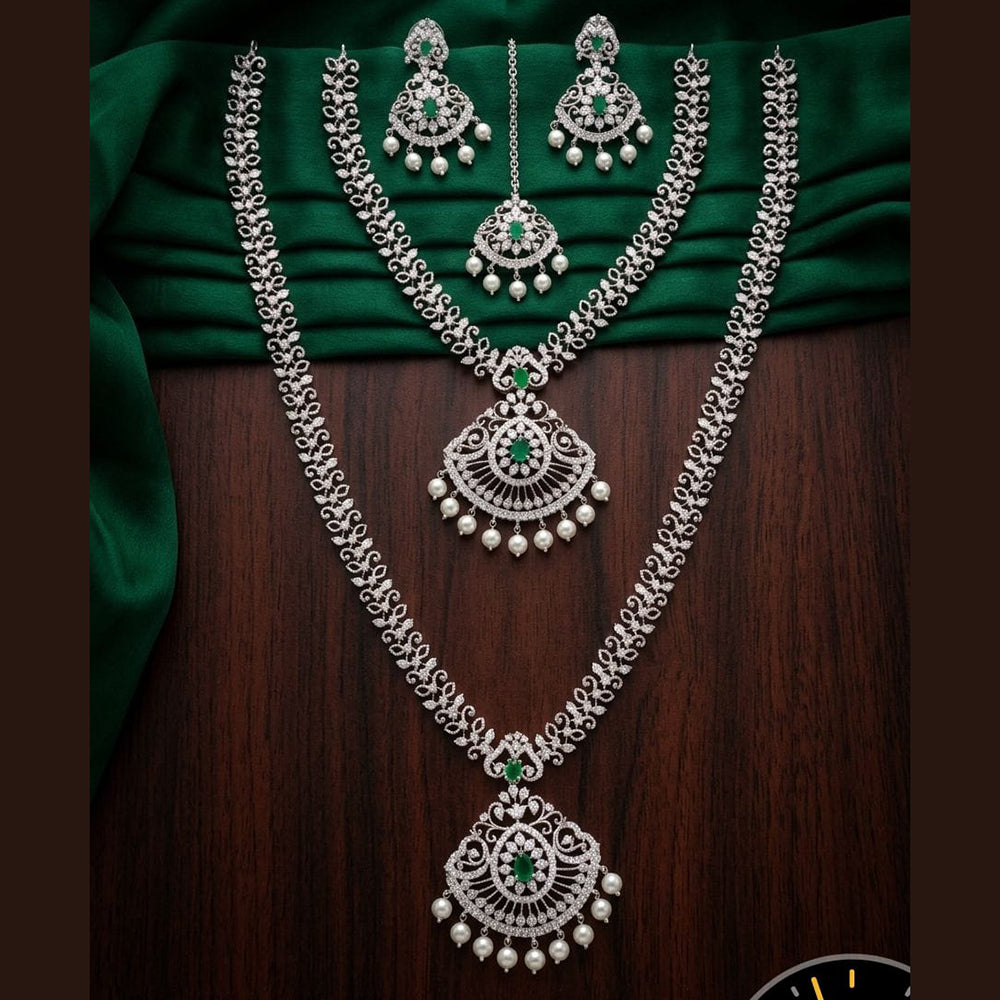 Tanish Art Jewellery Royal American Daimond Stone Double Necklace Set