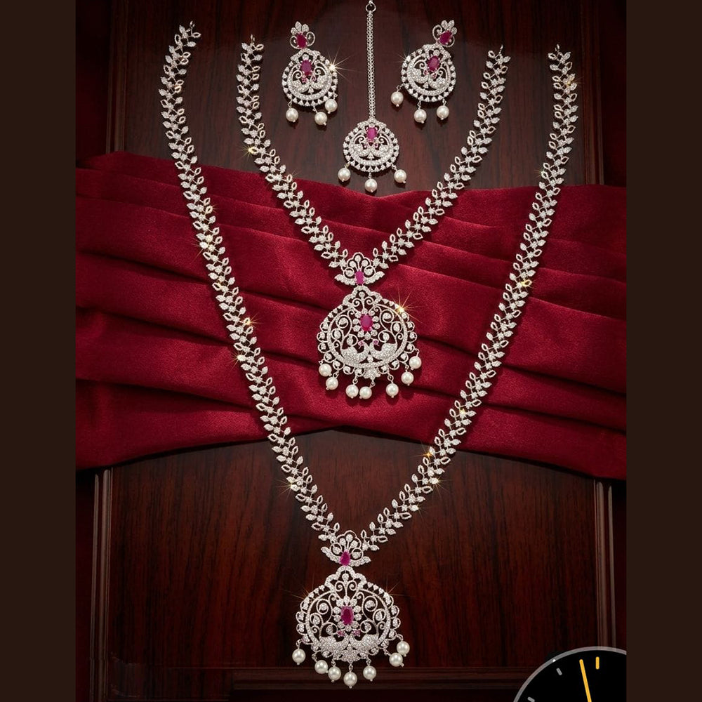 Tanish Art Jewellery Royal American Daimond Stone Double Necklace Set