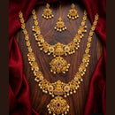 Tanish Art Jewellery Royal Pota Stone And Pearl Temple Double Necklace Set
