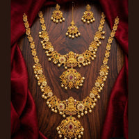 Tanish Art Jewellery Royal Pota Stone And Pearl Temple Double Necklace Set