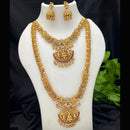 Tanish Art Jewellery Premium Pota Stone And Pearl Double Necklace Set With Earrings