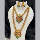 Tanish Art Jewellery Premium Pota Stone And Pearl Double Necklace Set With Earrings