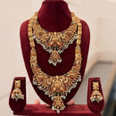 Tanish Art Jewellery Premium Pota Stone And Pearl Double Necklace Set With Earrings