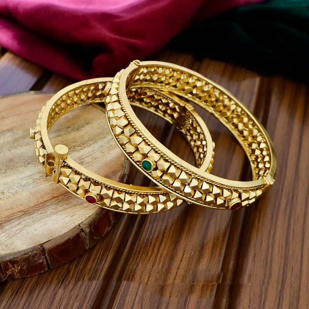 Tanish Art Jewellery Graceful Pota Stone And Pearl Openable Bangles Set