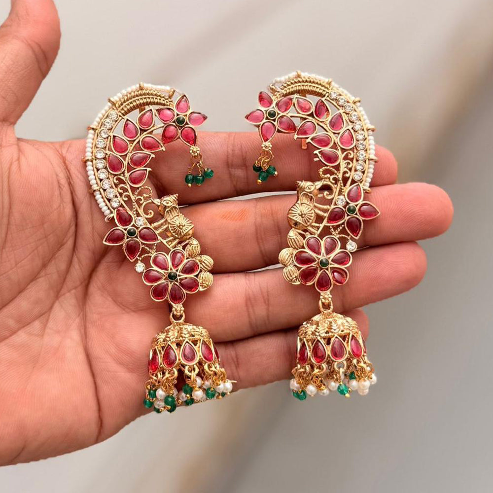 Tanish Art Jewellery Traditional Pota Stone And Pearl Earcuff Jhumki Earrings
