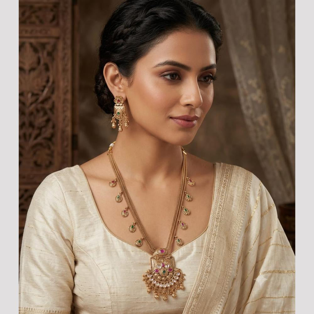 Tanish Art Jewellery Classic Pota Stone Pearl And Beads Necklace Set 