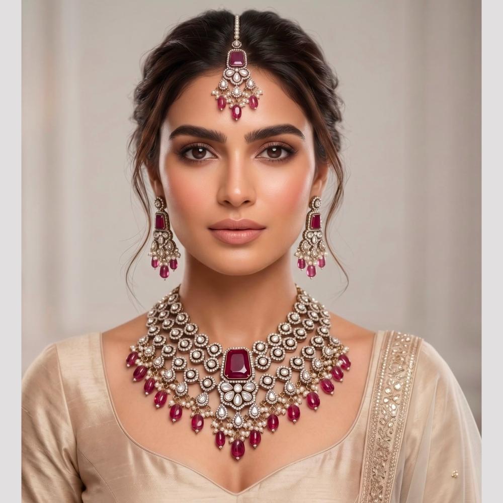Tanish Art Jewellery Wedding Pota Stone Pearl And Beads Necklace Set for Women
