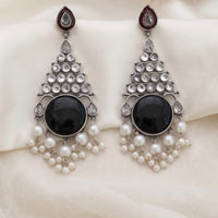 Tanish Art Jewellery Oxidised Plated Pota Stone And Pearl Dangler Earrings