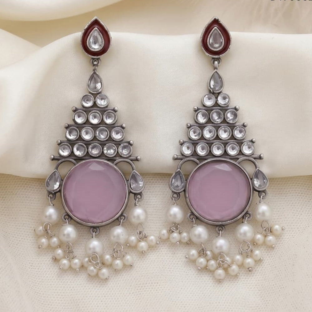 Tanish Art Jewellery Oxidised Plated Pota Stone And Pearl Dangler Earrings