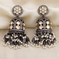 Tanish Art Jewellery Traditional 2 Tone Plated Kundan Stone And Pearl Jhumki Earrings