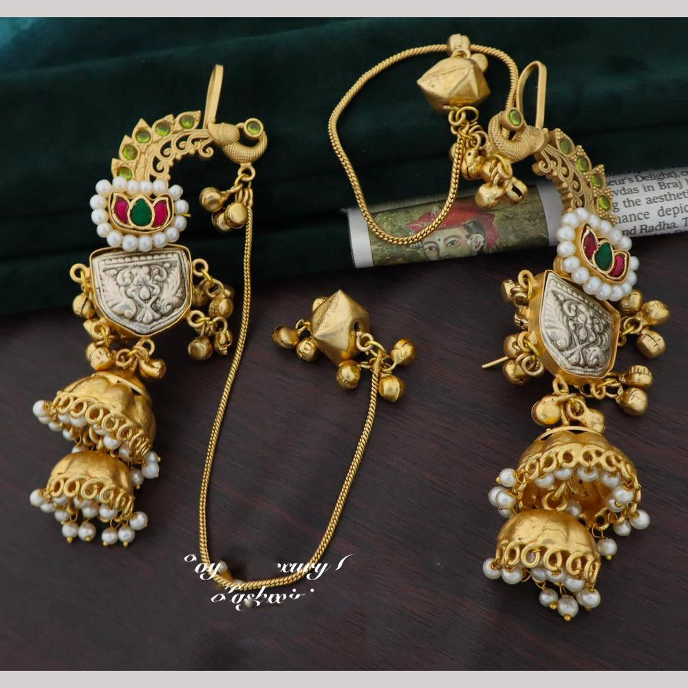 Tanish Art Jewellery Traditional 2 Tone Plated Kundan Stone And Pearl Jhumki Earrings