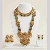 Tanish Art Jewellery Heritage Pota Stone And Pearl Double Temple Necklace Set