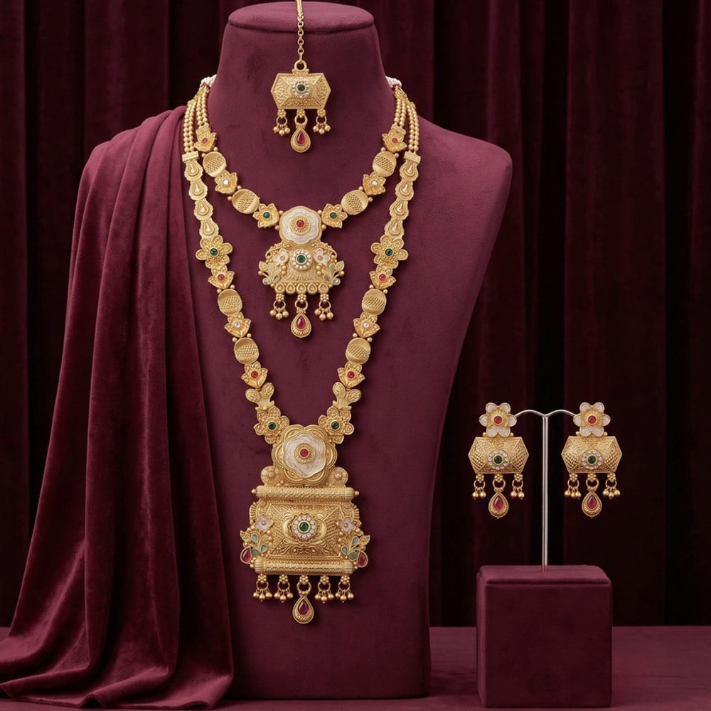 Tanish Art Jewellery Heritage Pota Stone And Pearl Double Meenakari Necklace Set