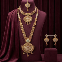 Tanish Art Jewellery Heritage Pota Stone And Pearl Double Meenakari Necklace Set
