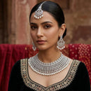 Tanish Art Jewellery Statement Austrian Stone And Pearl Choker Neckalce Set 