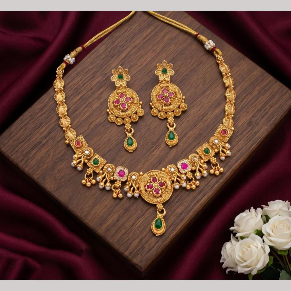 Tanish Art Jewellery Statement Pota Stone And Pearl Neckalce Set
