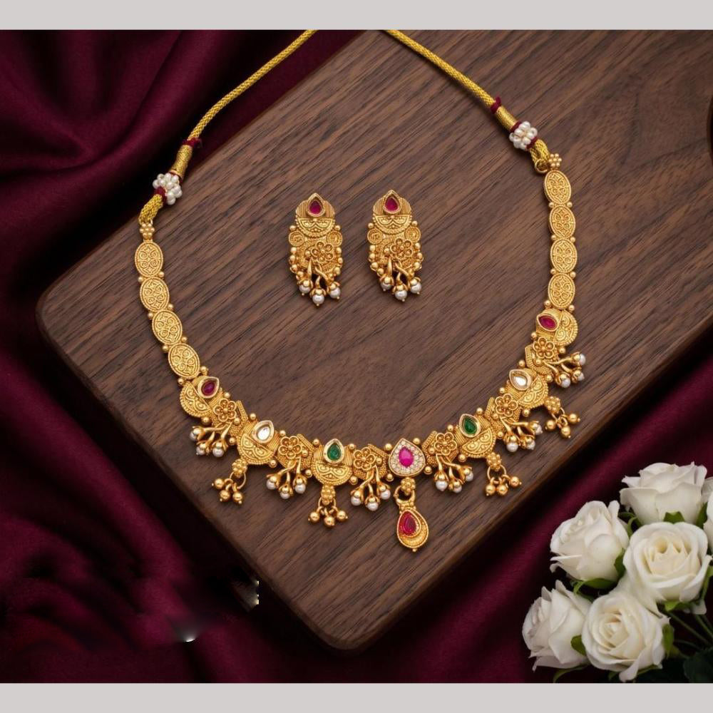 Tanish Art Jewellery Statement Pota Stone And Pearl Neckalce Set