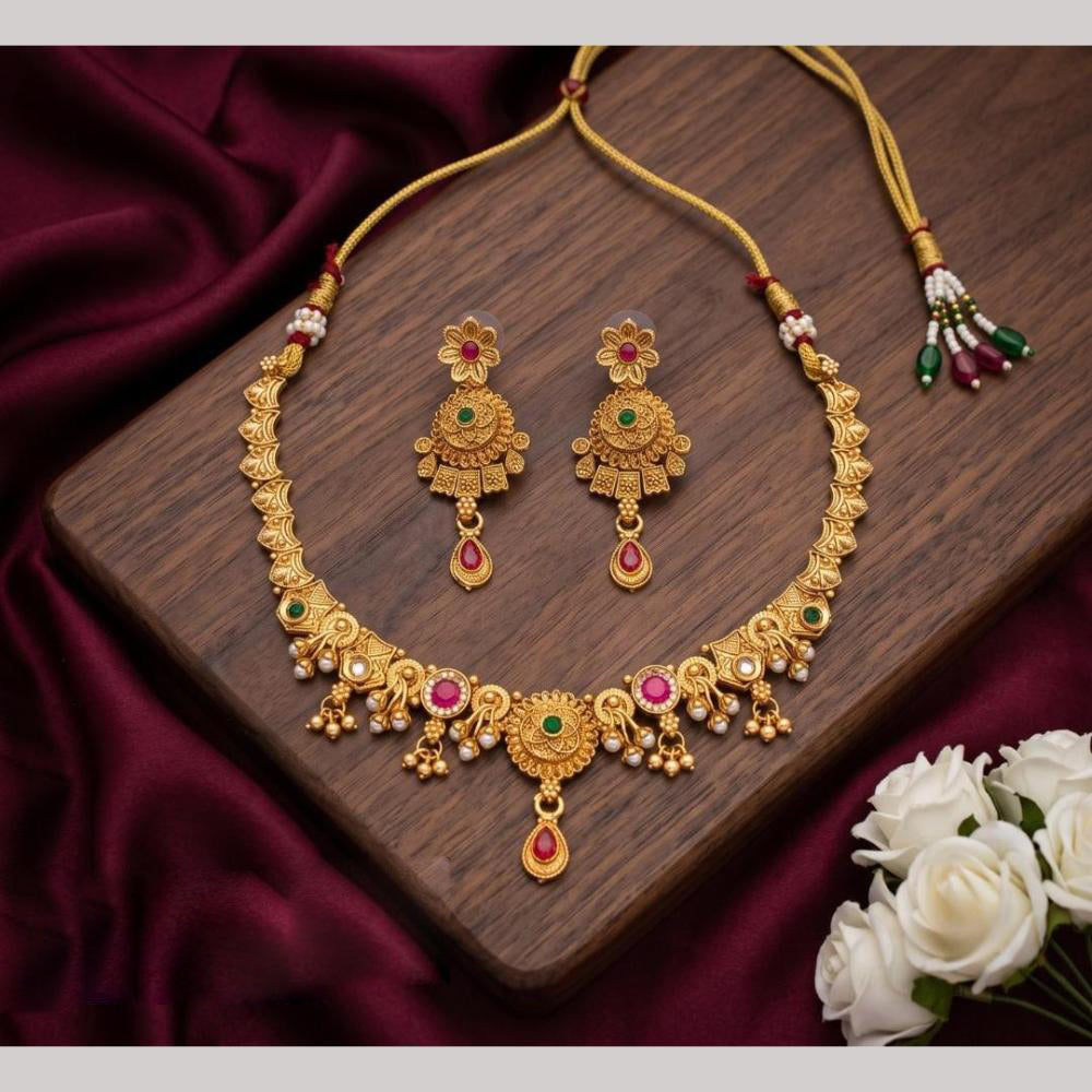 Tanish Art Jewellery Statement Pota Stone And Pearl Neckalce Set