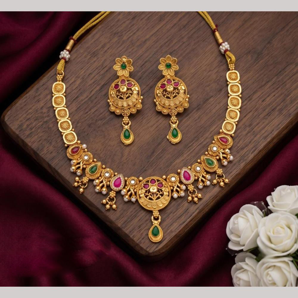 Tanish Art Jewellery Statement Pota Stone And Pearl Neckalce Set