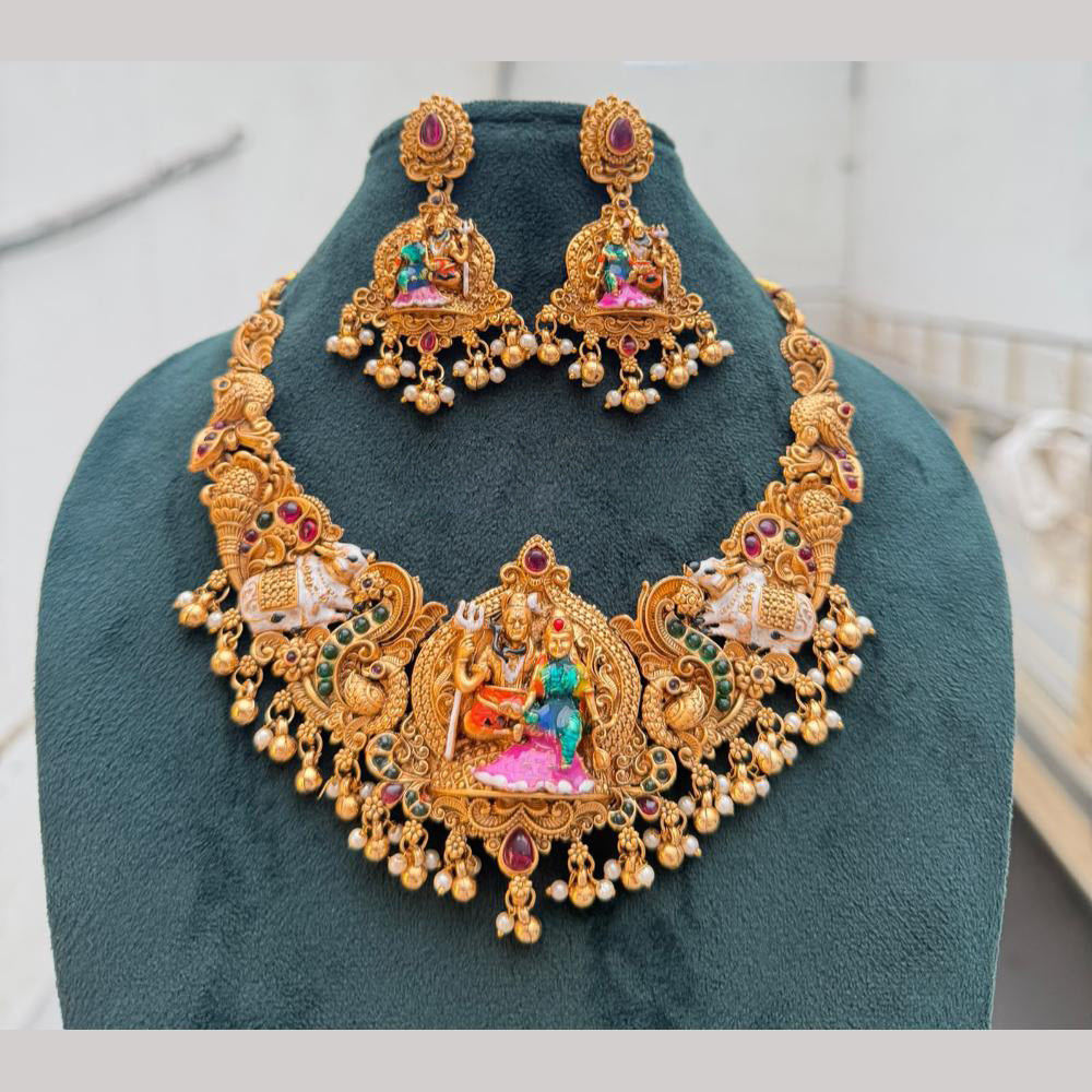 Tanish Art Jewellery Statement Pota Stone And Pearl Temple Neckalce Set