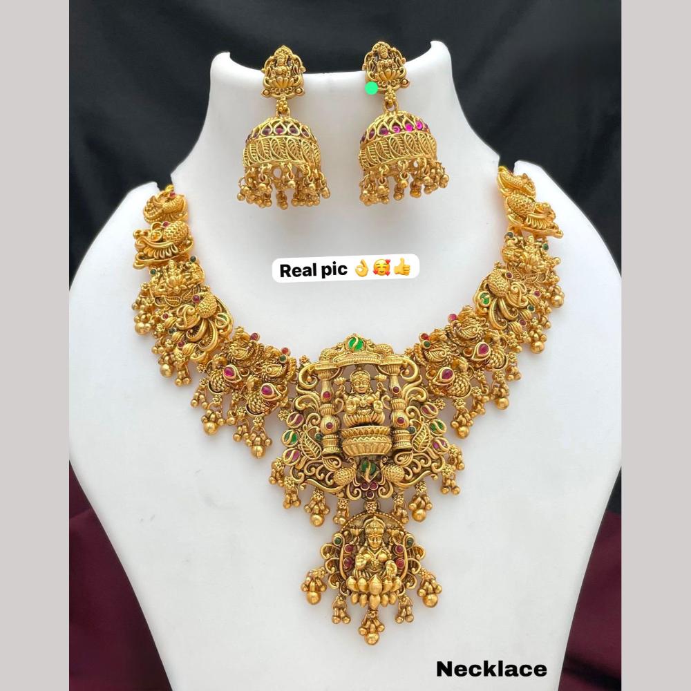 Tanish Art Jewellery Statement Pota Stone And Pearl Temple Neckalce Set