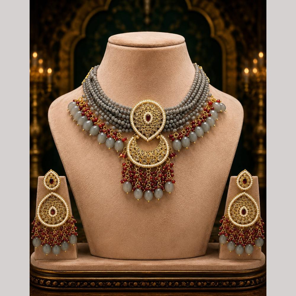 Tanish Art Jewellery Statement Pota Stone And Pearl Neckalce Set
