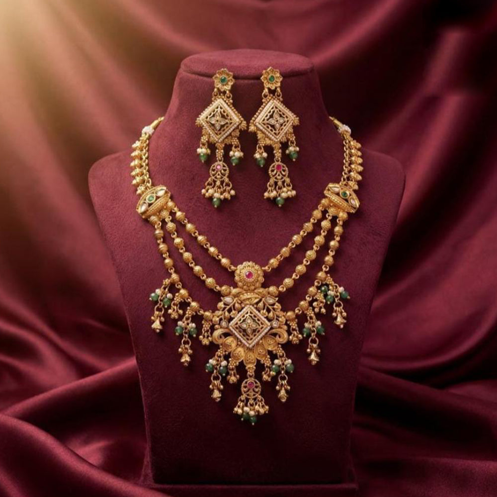Tanish Art Jewellery Statement Pota Stone And Pearl Neckalce Set