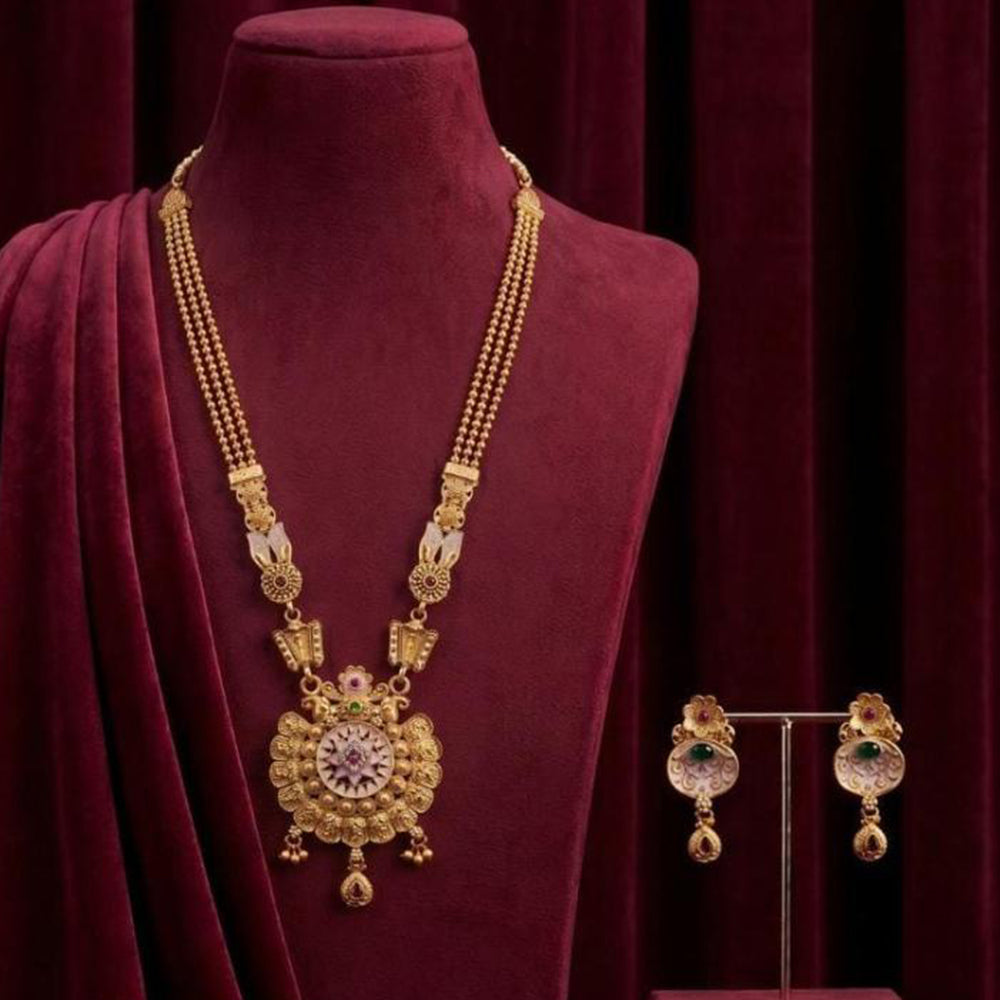 Tanish Art Jewellery Statement Pota Stone And Pearl Meenakari Long Neckalce Set