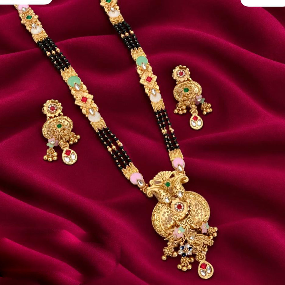 Tanish Art Jewellery Elegant Pota Stone Pearl And Beads Meenakari Mangalsutra Set
